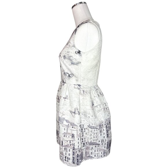 Surreal Butterfly City Print Fit & Flare Mini Dress Medium Jacquard Textured Art - Picture 14 of 16